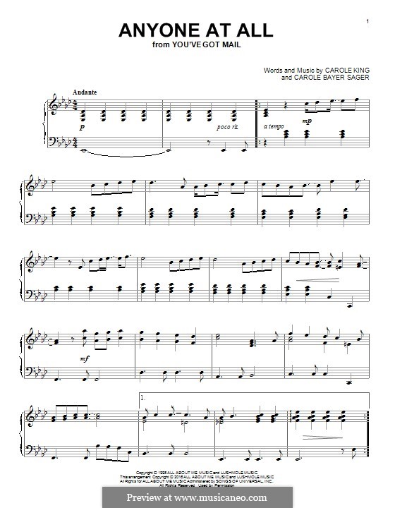 Anyone at All: Für Klavier by Carole King, Carole Bayer Sager
