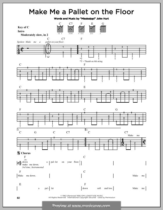 Make Me a Pallet on the Floor: Für Gitarre by Mississippi John Hurt