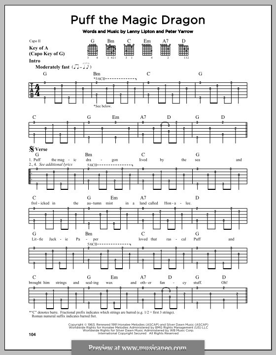 Puff the Magic Dragon (Peter, Paul & Mary): Für Gitarre by Lenny Lipton, Peter Yarrow