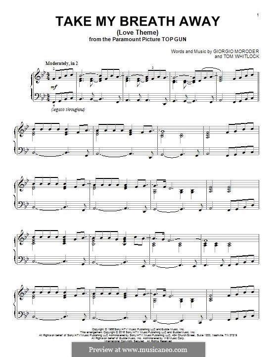 Take My Breath Away (Berlin): Für Klavier by Giorgio Moroder