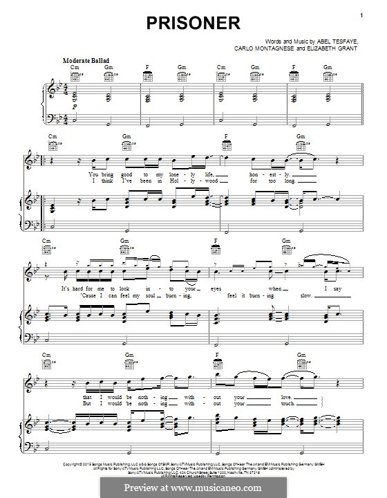 Prisoner (The Weeknd): Für Stimme und Klavier (oder Gitarre) by Elizabeth Grant, Abel Tesfaye, Carlo Montagnese