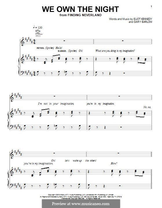 We Own the Night (The Dinner Party) from 'Finding Neverland': Für Stimme und Klavier (oder Gitarre) by Eliot Kennedy, Gary Barlow