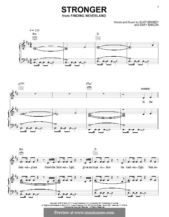 Stronger (from 'Finding Neverland'): Für Stimme und Klavier (oder Gitarre) by Eliot Kennedy, Gary Barlow
