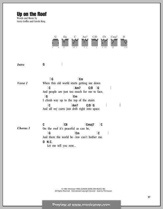 Up on the Roof (The Drifters): Text und Akkorde by Carole King, Gerry Goffin