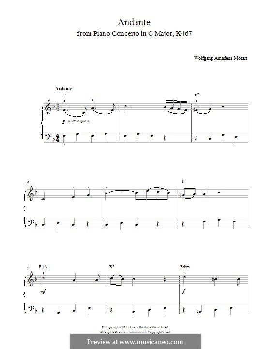 Konzert für Klavier und Orchester Nr.21 in C-Dur, K.467: Teil II. Version für Klavier by Wolfgang Amadeus Mozart