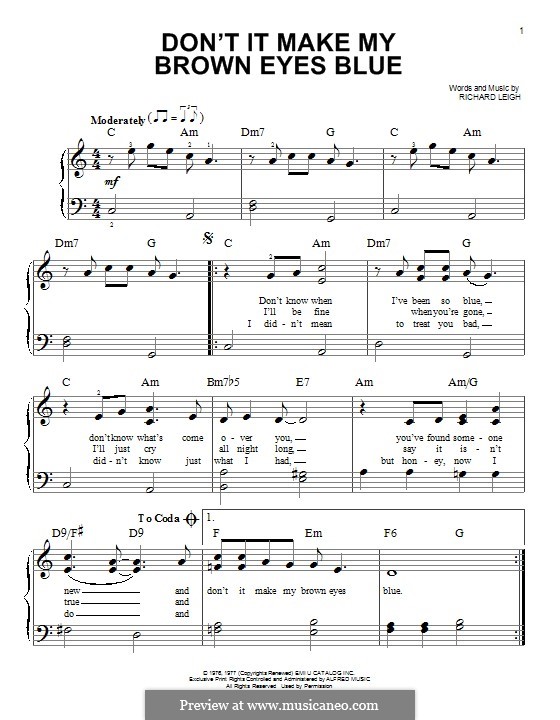 Don't It Make My Brown Eyes Blue (Crystal Gayle): Für Klavier by Richard Leigh