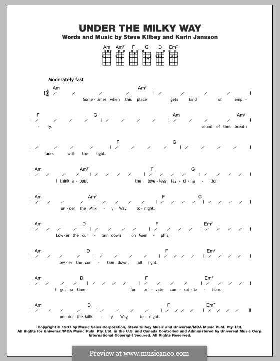 Under the Milky Way (The Church): Für Ukulele by Karin Jansson, Steve Kilbey