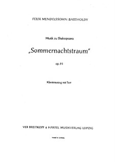 Incidental Music to Shakespeare's Play: Klavierauszug mit Singstimmen by Felix Mendelssohn-Bartholdy