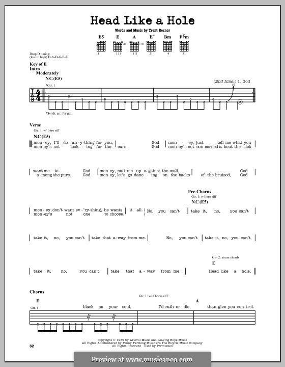 Head Like a Hole (Nine Inch Nails): Für Gitarre mit Tabulatur by Trent Reznor