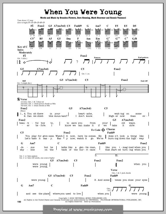 When You Were Young (The Killers): Für Gitarre mit Tabulatur by Brandon Flowers, Dave Keuning, Mark Stoermer, Ronnie Vannucci