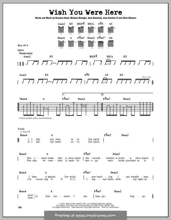 Wish You Were Here (Incubus): Für Gitarre mit Tabulatur by Alex Katunich, Brandon Boyd, Michael Einziger