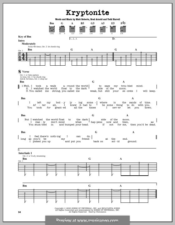 Kryptonite (3 Doors Down): Für Gitarre mit Tabulatur by Brad Arnold, Matthew Roberts, Todd Harrell