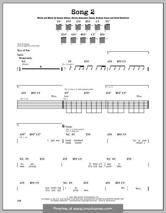 Song 2 (Blur): Für Gitarre mit Tabulatur by Alex James, Damon Albarn, David Rowntree, Graham Coxon