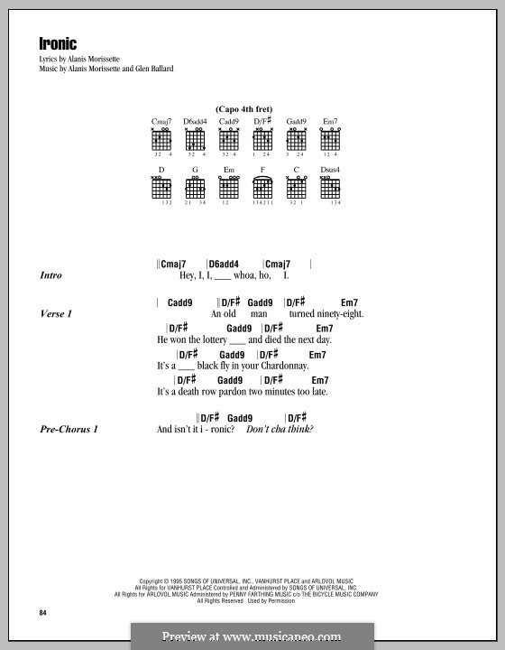 Ironic (from Jagged Little Pill The Musical): Text und Akkorde by Alanis Morissette, Glen Ballard