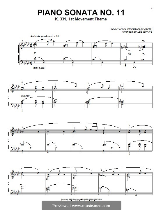 Movement I Andante Grazioso: Für Klavier by Wolfgang Amadeus Mozart