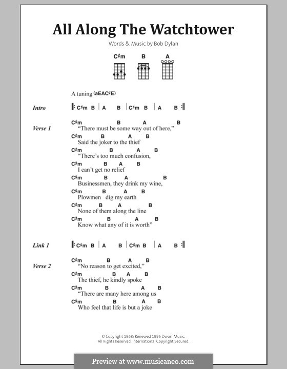 All Along the Watchtower: Text und Akkorde by Bob Dylan