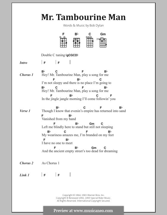 Mr. Tambourine Man: Text und Akkorde by Bob Dylan