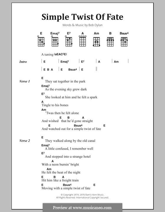 Simple Twist of Fate: Text und Akkorde by Bob Dylan