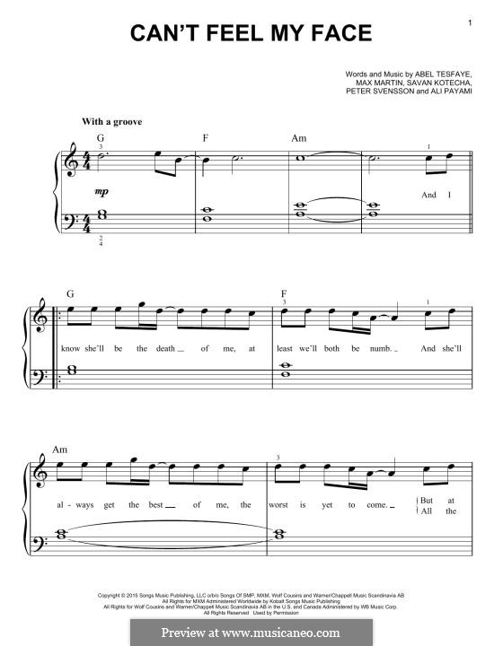 Can't Feel My Face (The Weeknd): Für Klavier by Max Martin, Peter Svensson, Savan Kotecha, Abel Tesfaye, Ali Payami