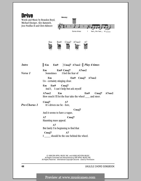 Drive (Incubus): Für Ukulele by Alex Katunich, Brandon Boyd, Chris Kilmore, Jose Pasillas II, Michael Einziger