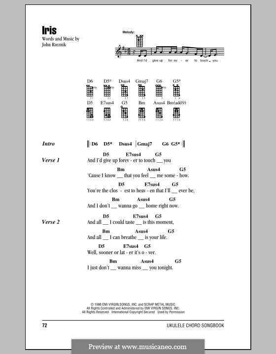 Iris (Goo Goo Dolls): Für Ukulele by John Rzeznik