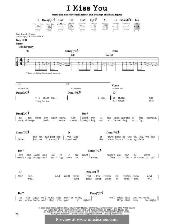 I Miss You (Blink-182): Für Gitarre by Mark Hoppus, Tom DeLonge, Travis Barker