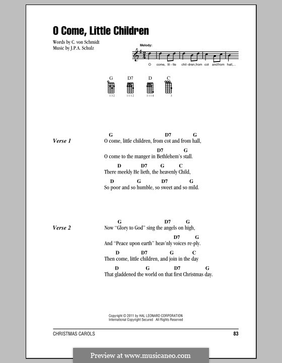 O Come, Little Children: Für Ukulele by Johann Abraham Schulz