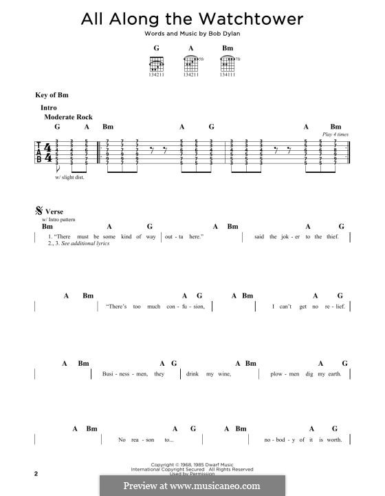 All Along the Watchtower: Für Gitarre by Bob Dylan