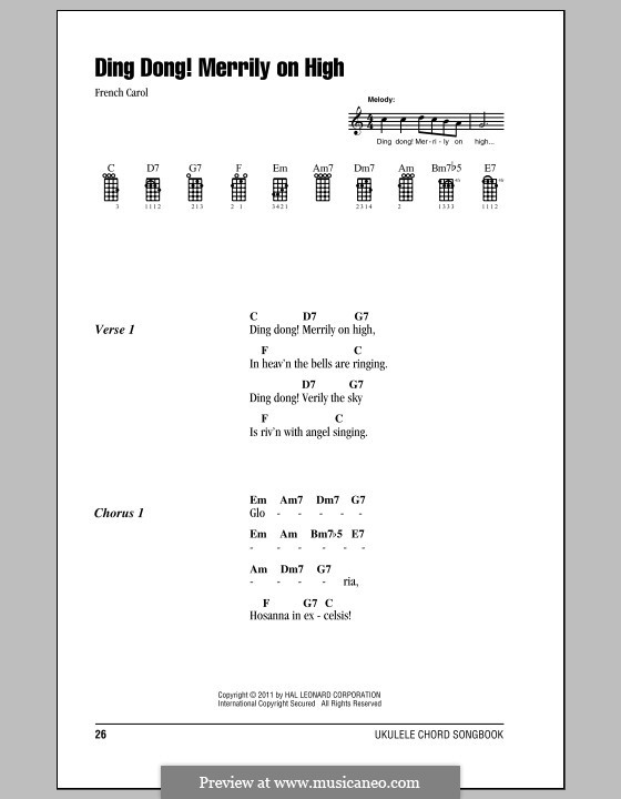 Ding Dong! Merrily on High (Printable Scores): Für Ukulele by folklore