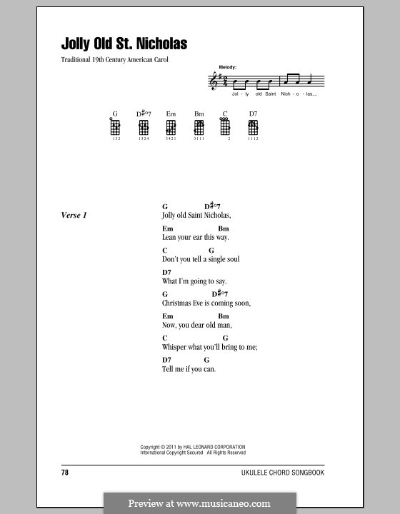 Jolly Old St. Nicholas: Für Ukulele by folklore