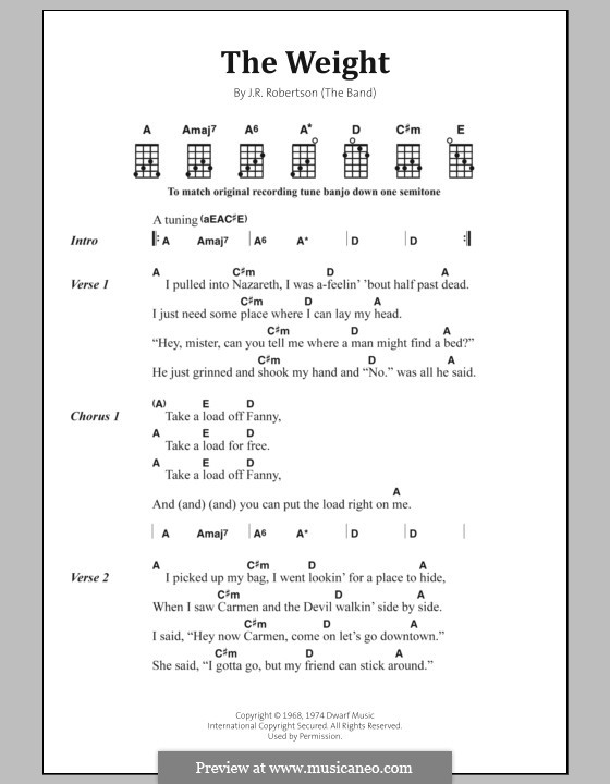 The Weight (The Band): Text und Akkorde by Robbie Robertson