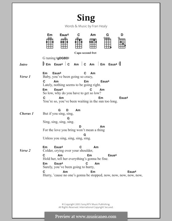 Sing (Travis): Text und Akkorde by Fran Healy