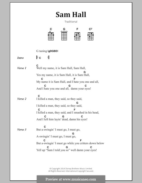 Sam Hall: Text und Akkorde by folklore