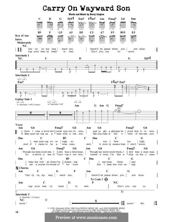 Carry on Wayward Son (Kansas): Für Gitarre by Kerry Livgren