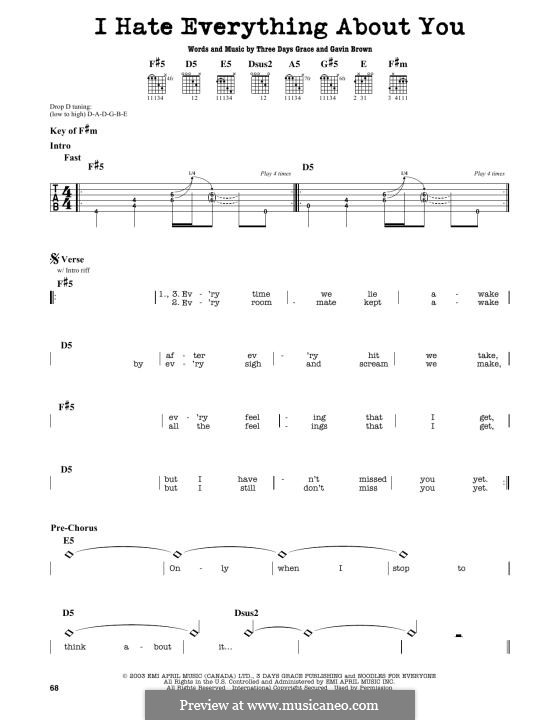 I Hate Everything About You (Three Days Grace): Für Gitarre by Gavin Brown