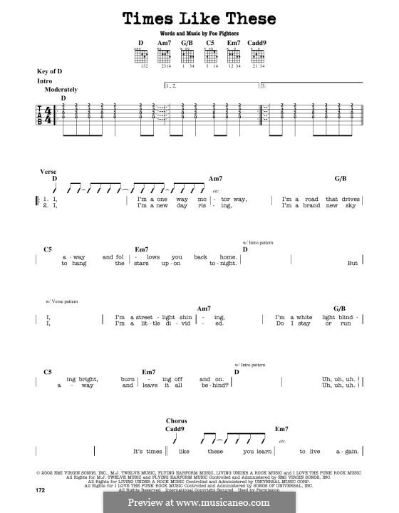 Times Like These (Foo Fighters): Für Gitarre by Christopher Shiflett, David Grohl, Nate Mendel, Taylor Hawkins