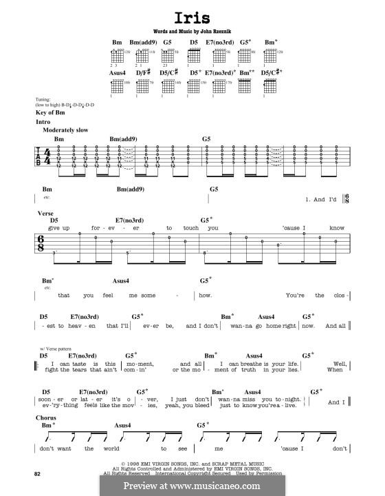 Iris (Goo Goo Dolls): Für Gitarre by John Rzeznik