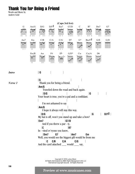 Thank You for Being a Friend (theme from The Golden Girls): Text und Akkorde by Andrew Gold