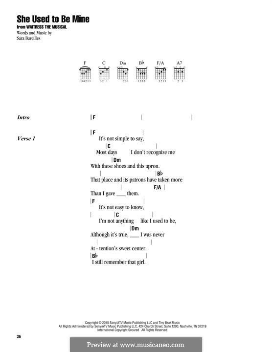 She Used To Be Mine (from Waitress): Text und Akkorde by Sara Bareilles