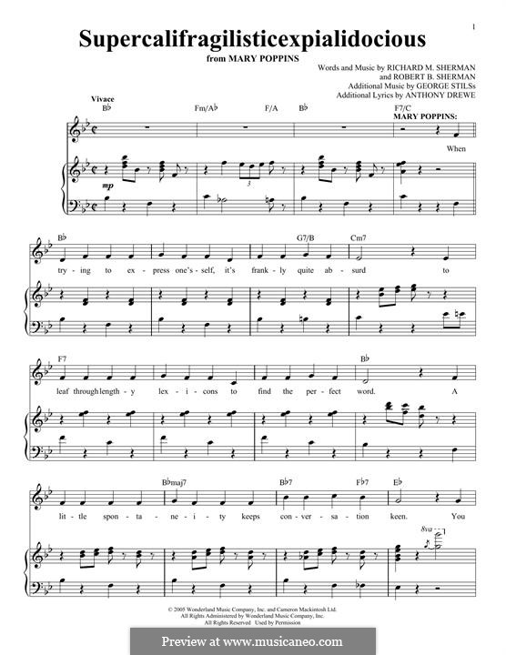 Supercalifragilisticexpialidocious (from Mary Poppins): Für Stimme und Klavier by Richard M. Sherman, Robert B. Sherman