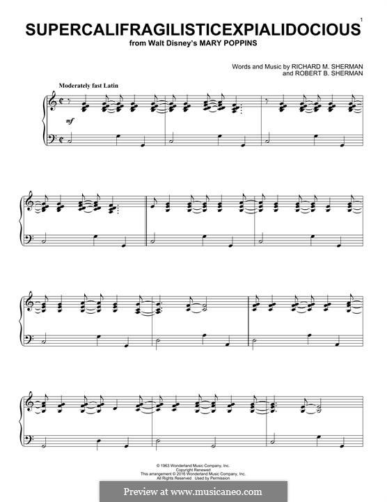 Supercalifragilisticexpialidocious (from Mary Poppins), for Piano: Für einen Interpreten by Richard M. Sherman, Robert B. Sherman