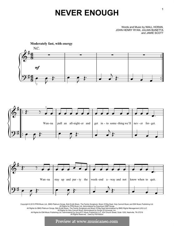 Never Enough (One Direction): Für Klavier by Julian Bunetta, Jamie Scott, Niall Horan, John Henry Ryan