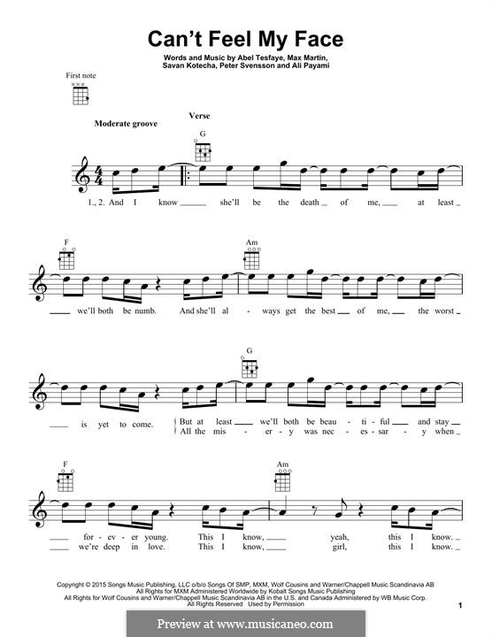 Can't Feel My Face (The Weeknd): Für Ukulele by Max Martin, Peter Svensson, Savan Kotecha, Abel Tesfaye, Ali Payami