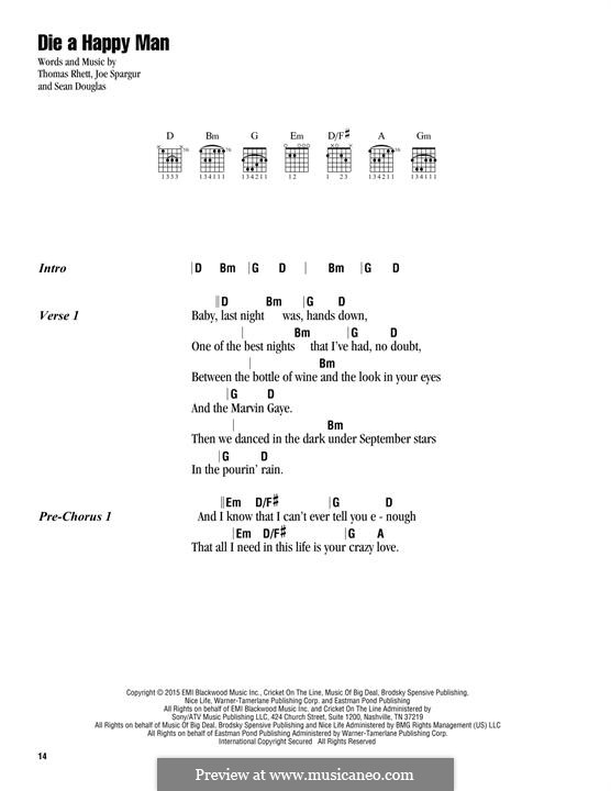 Die a Happy Man: Text und Akkorde by Thomas Rhett, Sean Douglas, Joe Spargur