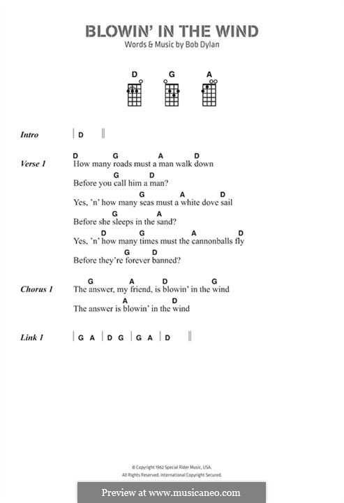 Blowin' in the Wind: Text und Akkorde by Bob Dylan
