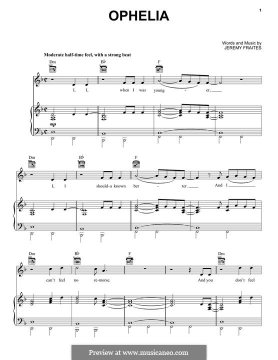 Ophelia (The Lumineers): Für Stimme und Klavier (oder Gitarre) by Jeremy Fraites