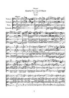 Streichquartett Nr.2 in D-Dur, K.155: Vollpartitur by Wolfgang Amadeus Mozart
