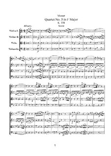 Streichquartett Nr.5 in F-Dur, K.158: Partitur by Wolfgang Amadeus Mozart