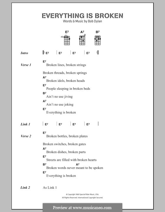 Everything Is Broken: Text und Akkorde by Bob Dylan