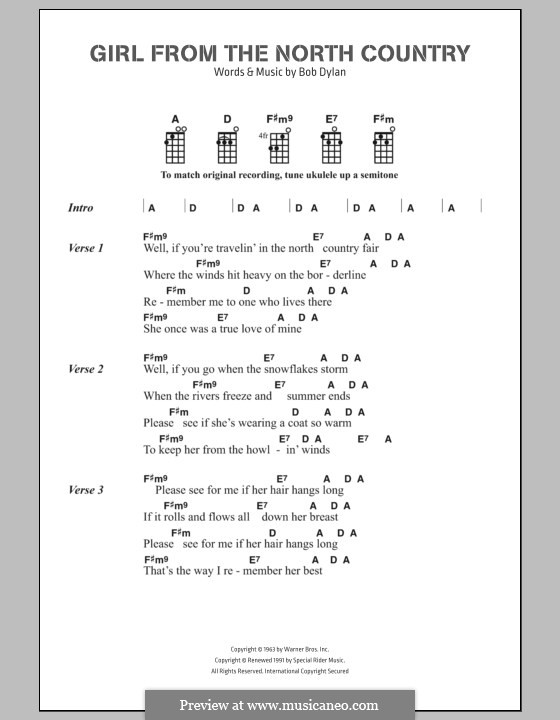 Girl from the North Country: Text und Akkorde by Bob Dylan